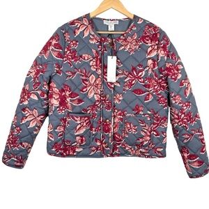 Rachel Zoe Red and Gray Floral Quilted Jacket Size L